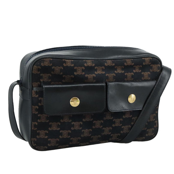 CELINE Macadam Canvas Shoulder Bag Suede Leather Navy Auth mr965