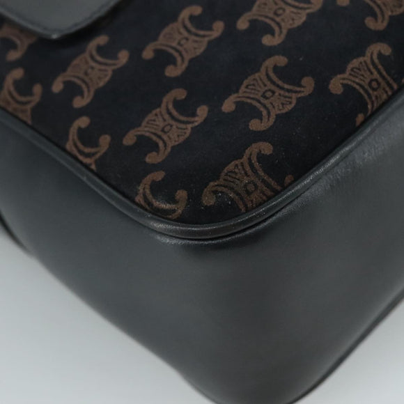 CELINE Macadam Canvas Shoulder Bag Suede Leather Navy Auth mr965