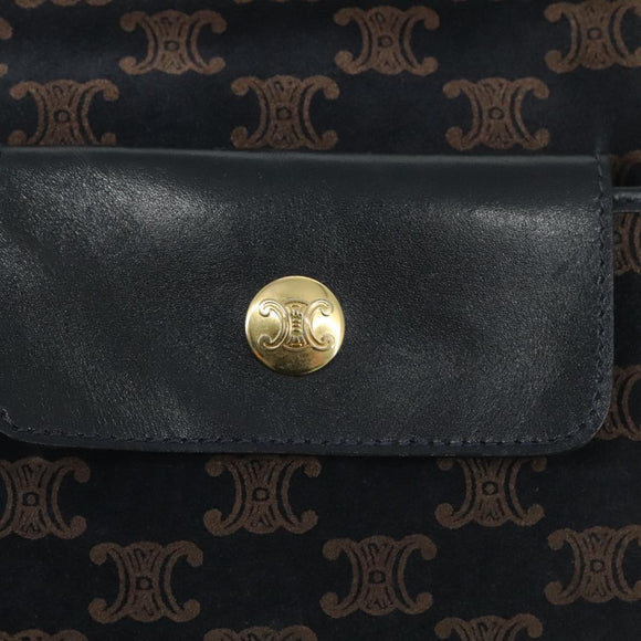 CELINE Macadam Canvas Shoulder Bag Suede Leather Navy Auth mr965