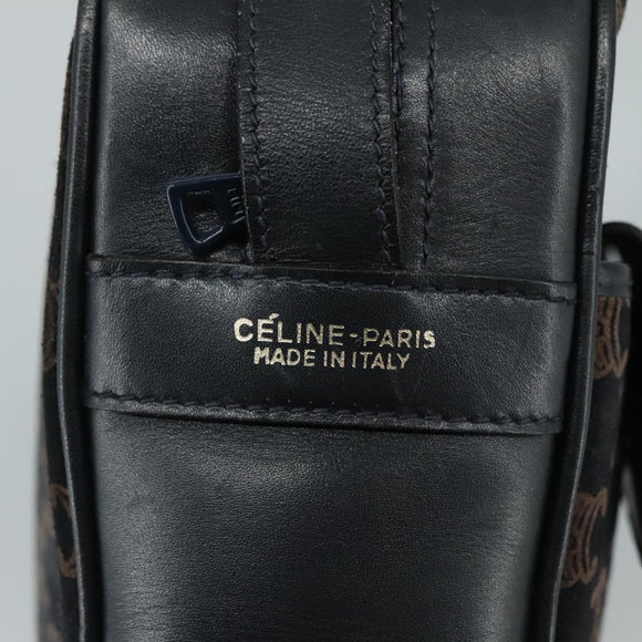 CELINE Macadam Canvas Shoulder Bag Suede Leather Navy Auth mr965