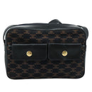 CELINE Macadam Canvas Shoulder Bag Suede Leather Navy Auth mr965-2