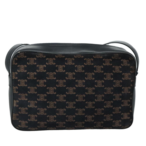 CELINE Macadam Canvas Shoulder Bag Suede Leather Navy Auth mr965