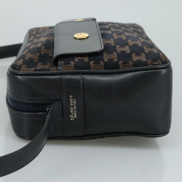CELINE Macadam Canvas Shoulder Bag Suede Leather Navy Auth mr965