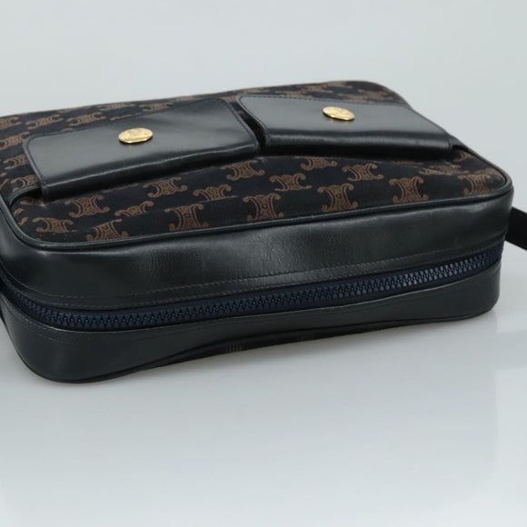 CELINE Macadam Canvas Shoulder Bag Suede Leather Navy Auth mr965