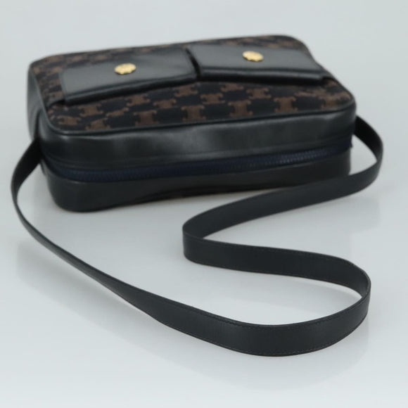 CELINE Macadam Canvas Shoulder Bag Suede Leather Navy Auth mr965