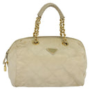 PRADA Chain Hand Bag Nylon Beige Gold Auth mr979-1