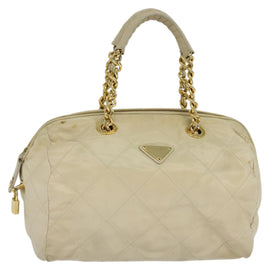PRADA Chain Hand Bag Nylon Beige Gold Auth mr979
