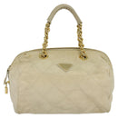 PRADA Chain Hand Bag Nylon Beige Gold Auth mr979-13