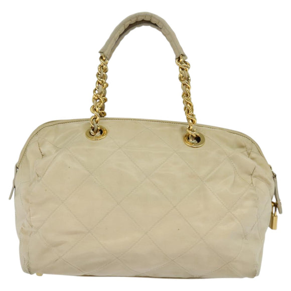 PRADA Chain Hand Bag Nylon Beige Gold Auth mr979