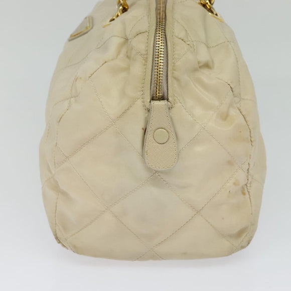 PRADA Chain Hand Bag Nylon Beige Gold Auth mr979