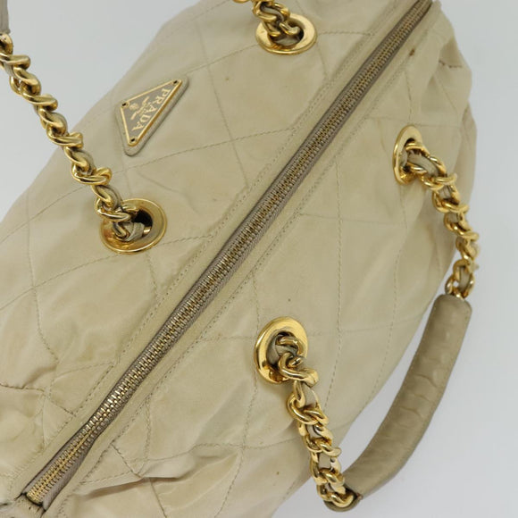 PRADA Chain Hand Bag Nylon Beige Gold Auth mr979