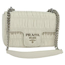 PRADA Gathered Chain Shoulder Bag Leather White Silver Auth mr992-1