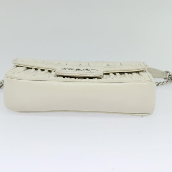 PRADA Gathered Chain Shoulder Bag Leather White Silver Auth mr992