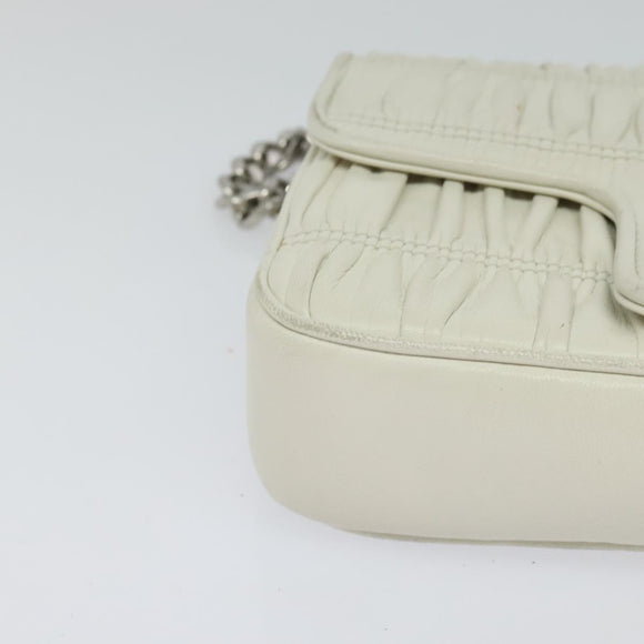 PRADA Gathered Chain Shoulder Bag Leather White Silver Auth mr992
