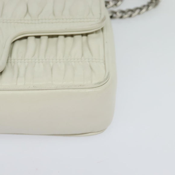 PRADA Gathered Chain Shoulder Bag Leather White Silver Auth mr992