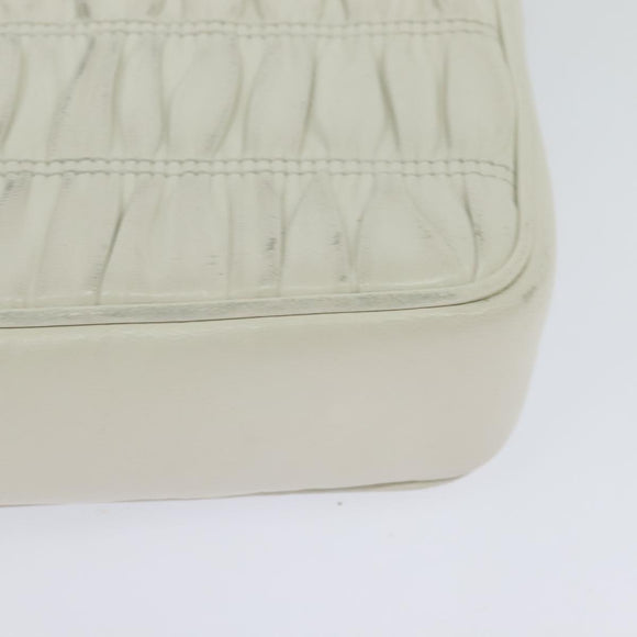PRADA Gathered Chain Shoulder Bag Leather White Silver Auth mr992