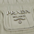 PRADA Gathered Chain Shoulder Bag Leather White Silver Auth mr992-10