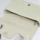 PRADA Gathered Chain Shoulder Bag Leather White Silver Auth mr992-18
