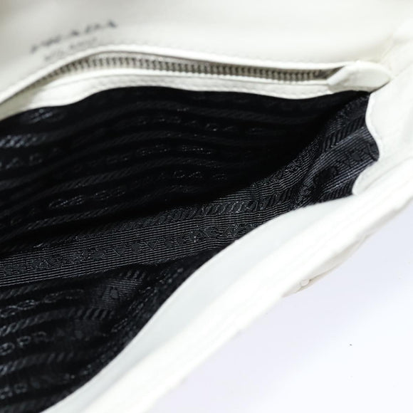 PRADA Gathered Chain Shoulder Bag Leather White Silver Auth mr992