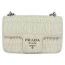 PRADA Gathered Chain Shoulder Bag Leather White Silver Auth mr992-13