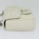PRADA Gathered Chain Shoulder Bag Leather White Silver Auth mr992-3