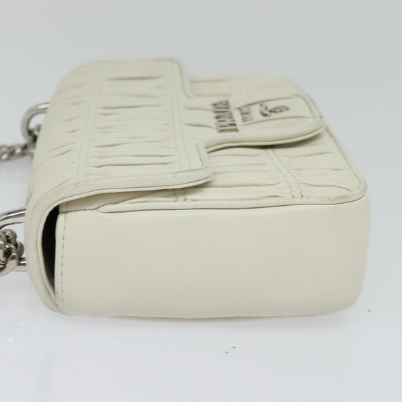 PRADA Gathered Chain Shoulder Bag Leather White Silver Auth mr992