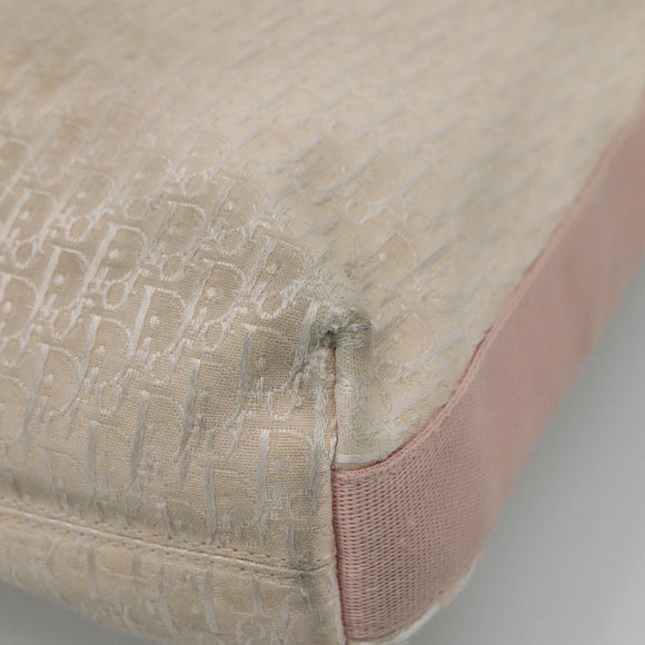 Christian Dior Trotter Canvas Shoulder Bag Beige Pink Silver Auth mr996
