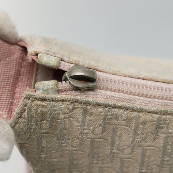 Christian Dior Trotter Canvas Shoulder Bag Beige Pink Silver Auth mr996
