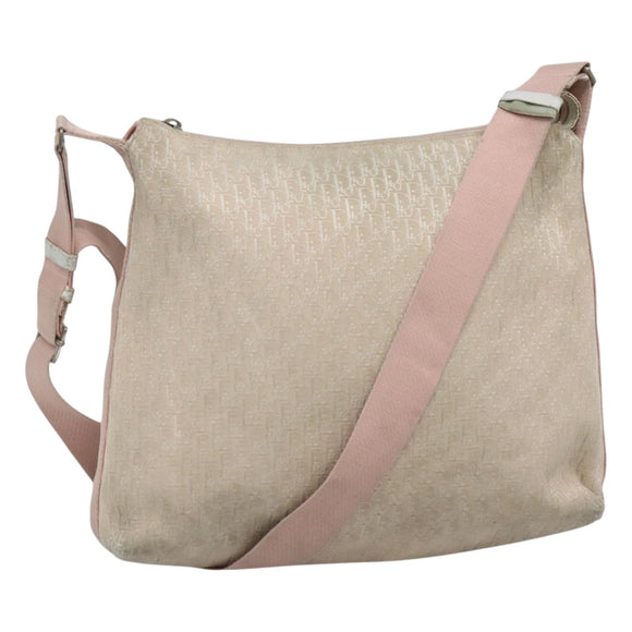 Christian Dior Trotter Canvas Shoulder Bag Beige Pink Silver Auth mr996