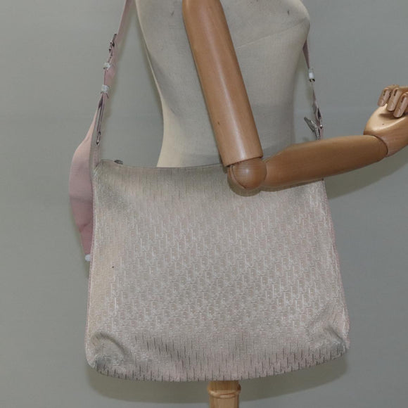 Christian Dior Trotter Canvas Shoulder Bag Beige Pink Silver Auth mr996