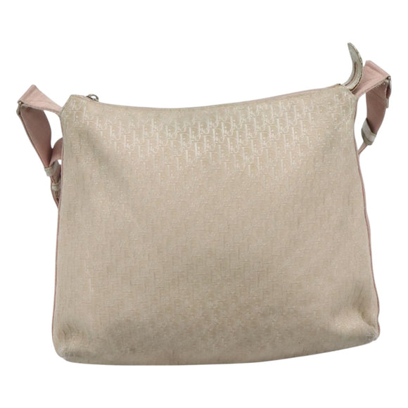 Christian Dior Trotter Canvas Shoulder Bag Beige Pink Silver Auth mr996