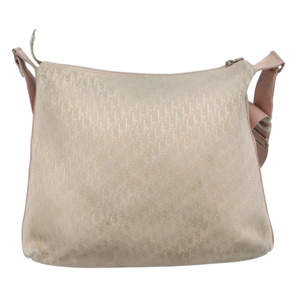 Christian Dior Trotter Canvas Shoulder Bag Beige Pink Silver Auth mr996