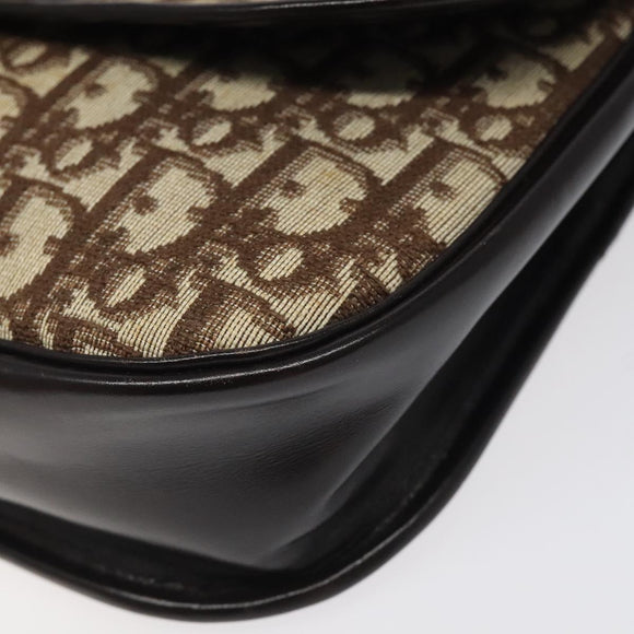 Christian Dior Trotter Canvas Shoulder Bag Brown Gold Auth MX010