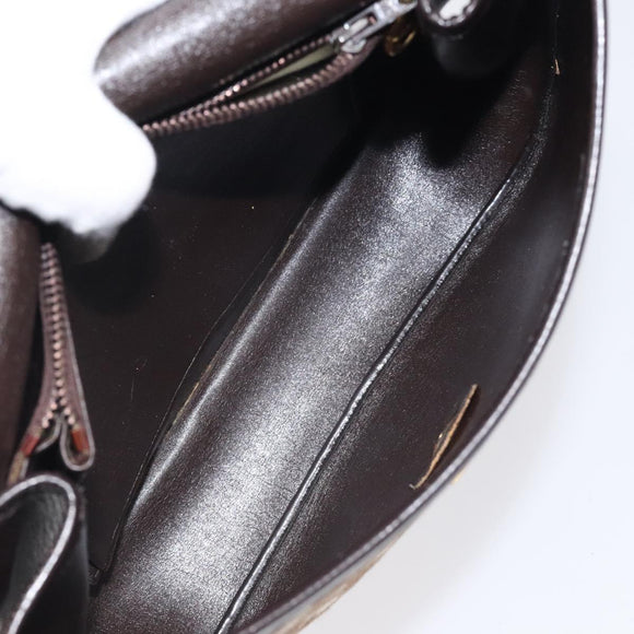 Christian Dior Trotter Canvas Shoulder Bag Brown Gold Auth MX010