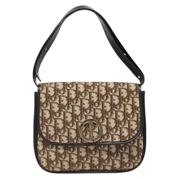 Christian Dior Trotter Canvas Shoulder Bag Brown Gold Auth MX010