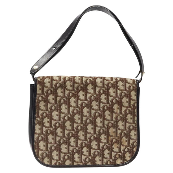 Christian Dior Trotter Canvas Shoulder Bag Brown Gold Auth MX010
