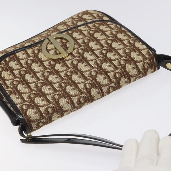 Christian Dior Trotter Canvas Shoulder Bag Brown Gold Auth MX010
