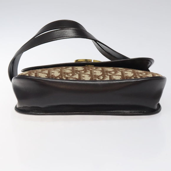 Christian Dior Trotter Canvas Shoulder Bag Brown Gold Auth MX010
