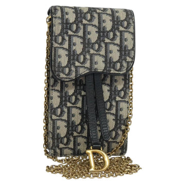 Christian Dior Oblique Chain Trotter Canvas Shoulder Bag Navy Auth MX012