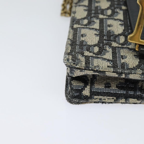 Christian Dior Oblique Chain Trotter Canvas Shoulder Bag Navy Auth MX012