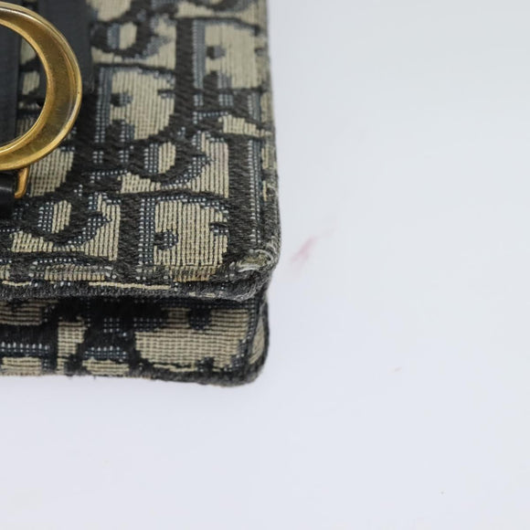 Christian Dior Oblique Chain Trotter Canvas Shoulder Bag Navy Auth MX012