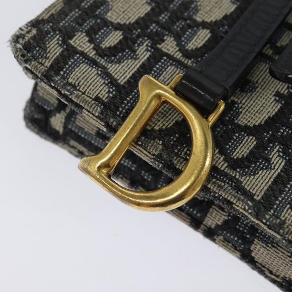 Christian Dior Oblique Chain Trotter Canvas Shoulder Bag Navy Auth MX012