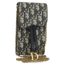 Christian Dior Oblique Chain Trotter Canvas Shoulder Bag Navy Auth MX012-1