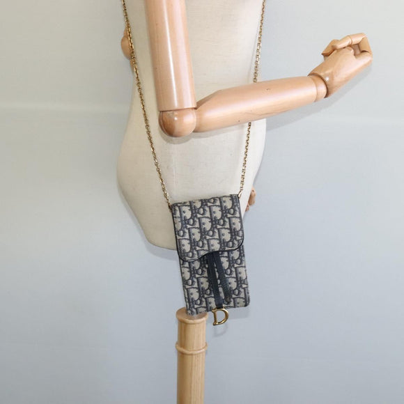 Christian Dior Oblique Chain Trotter Canvas Shoulder Bag Navy Auth MX012