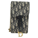 Christian Dior Oblique Chain Trotter Canvas Shoulder Bag Navy Auth MX012-13