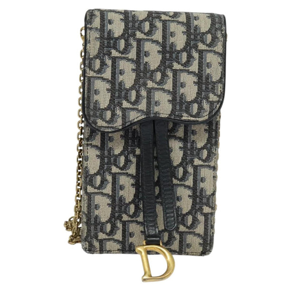 Christian Dior Oblique Chain Trotter Canvas Shoulder Bag Navy Auth MX012