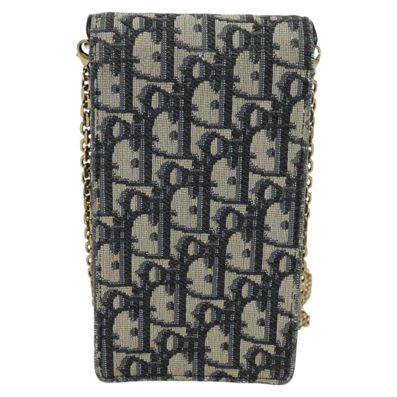 Christian Dior Oblique Chain Trotter Canvas Shoulder Bag Navy Auth MX012