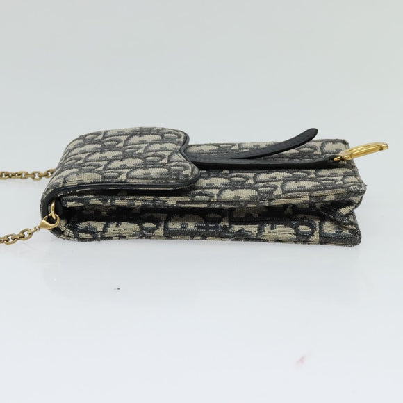 Christian Dior Oblique Chain Trotter Canvas Shoulder Bag Navy Auth MX012