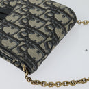 Christian Dior Oblique Chain Trotter Canvas Shoulder Bag Navy Auth MX012-6
