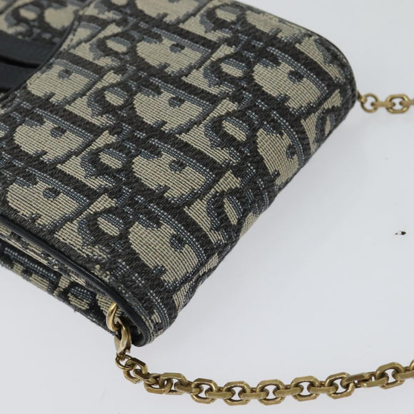 Christian Dior Oblique Chain Trotter Canvas Shoulder Bag Navy Auth MX012